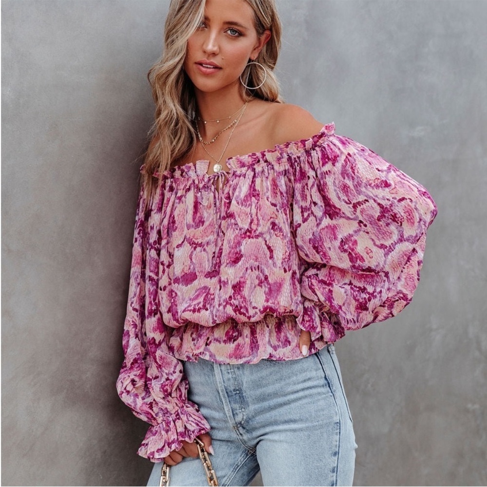 Vici Purple Off-Shoulder‎ Long Sleeve Blouse